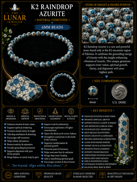 K2 Raindrop Azurite Bracelet – 7.5" Elastic Bracelet