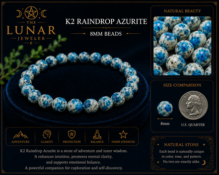 K2 Raindrop Azurite Bracelet – 7.5" Elastic Bracelet