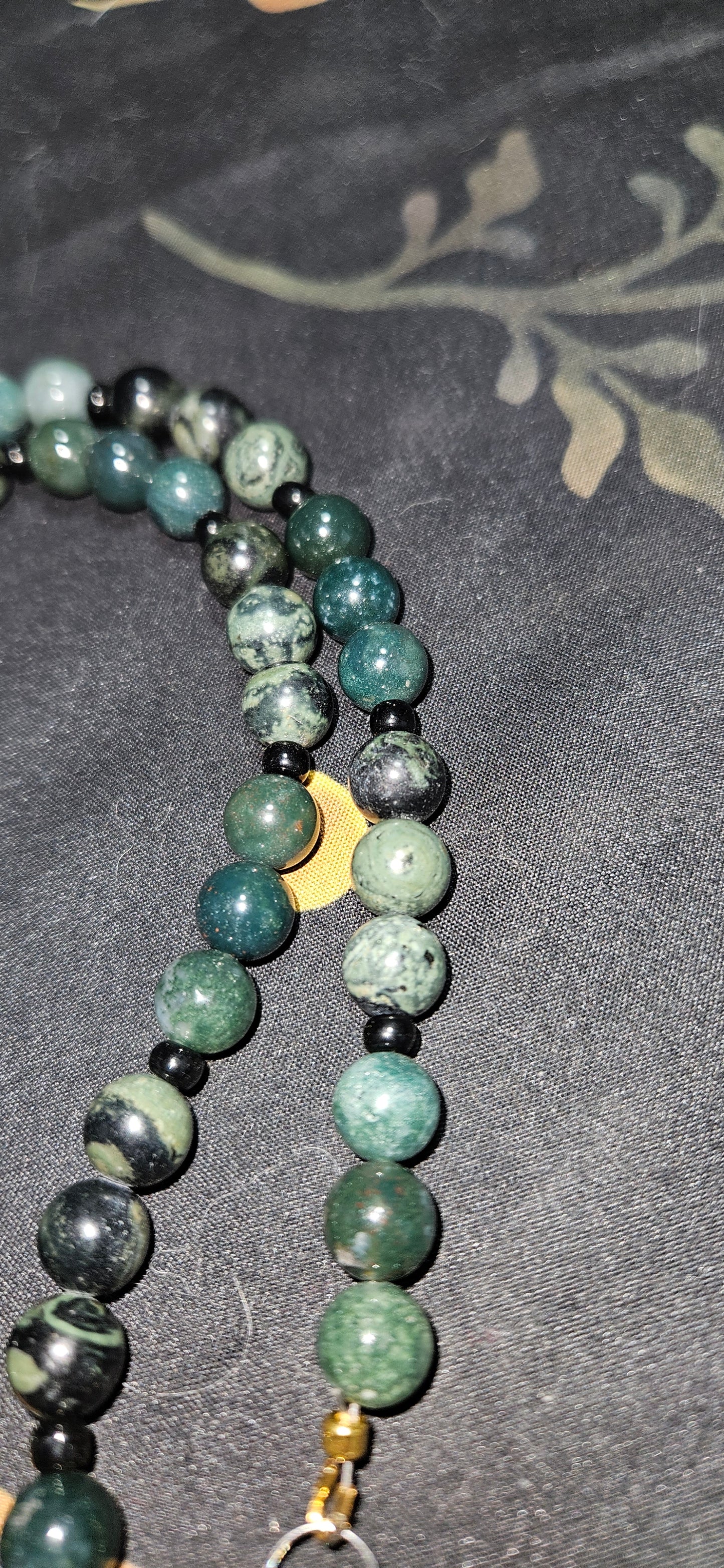 Kambaba Jasper and Moss Agate Necklace with Peridot and Dragonfly Pendant