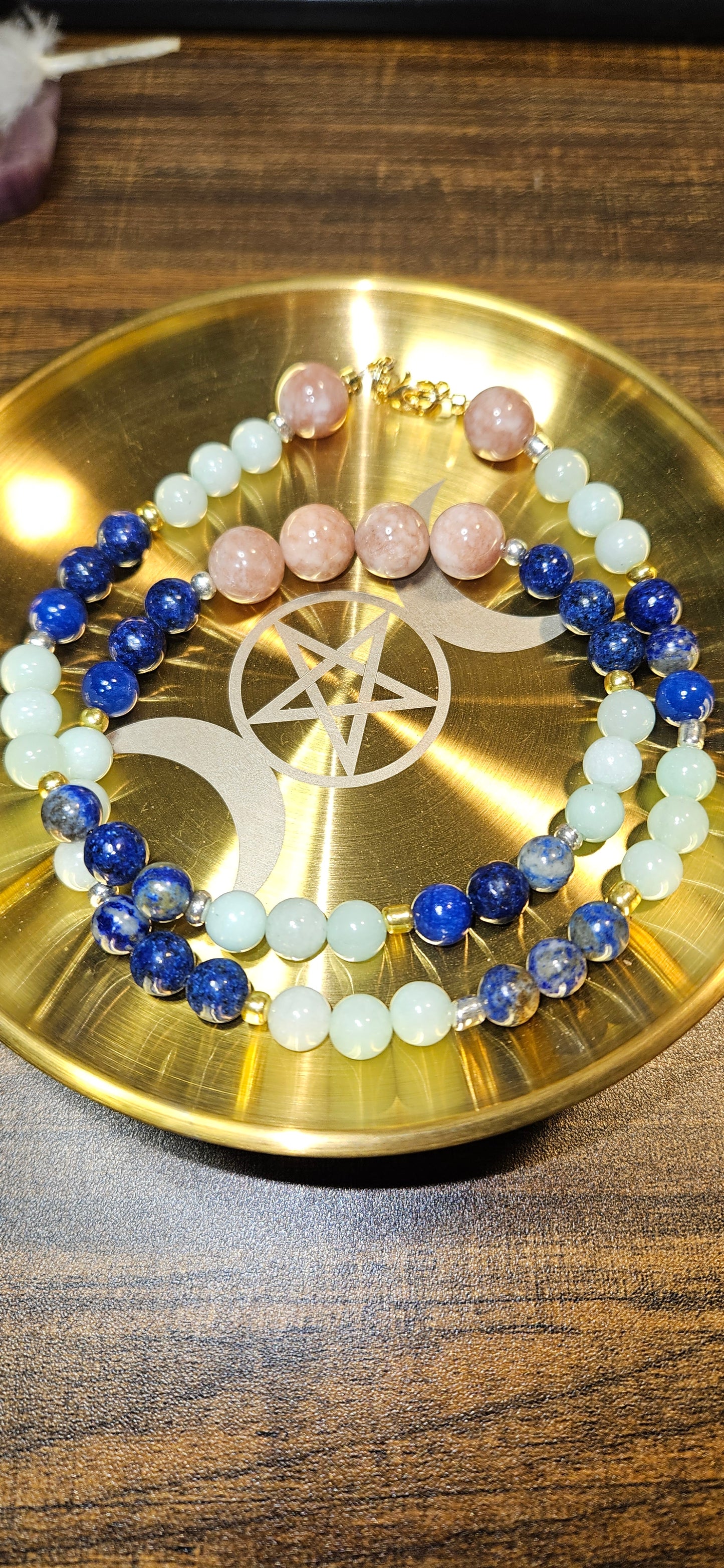 Lapis Lazuli, Amazonite & Sunstone Necklace – 21" Beaded Gemstone Jewelry