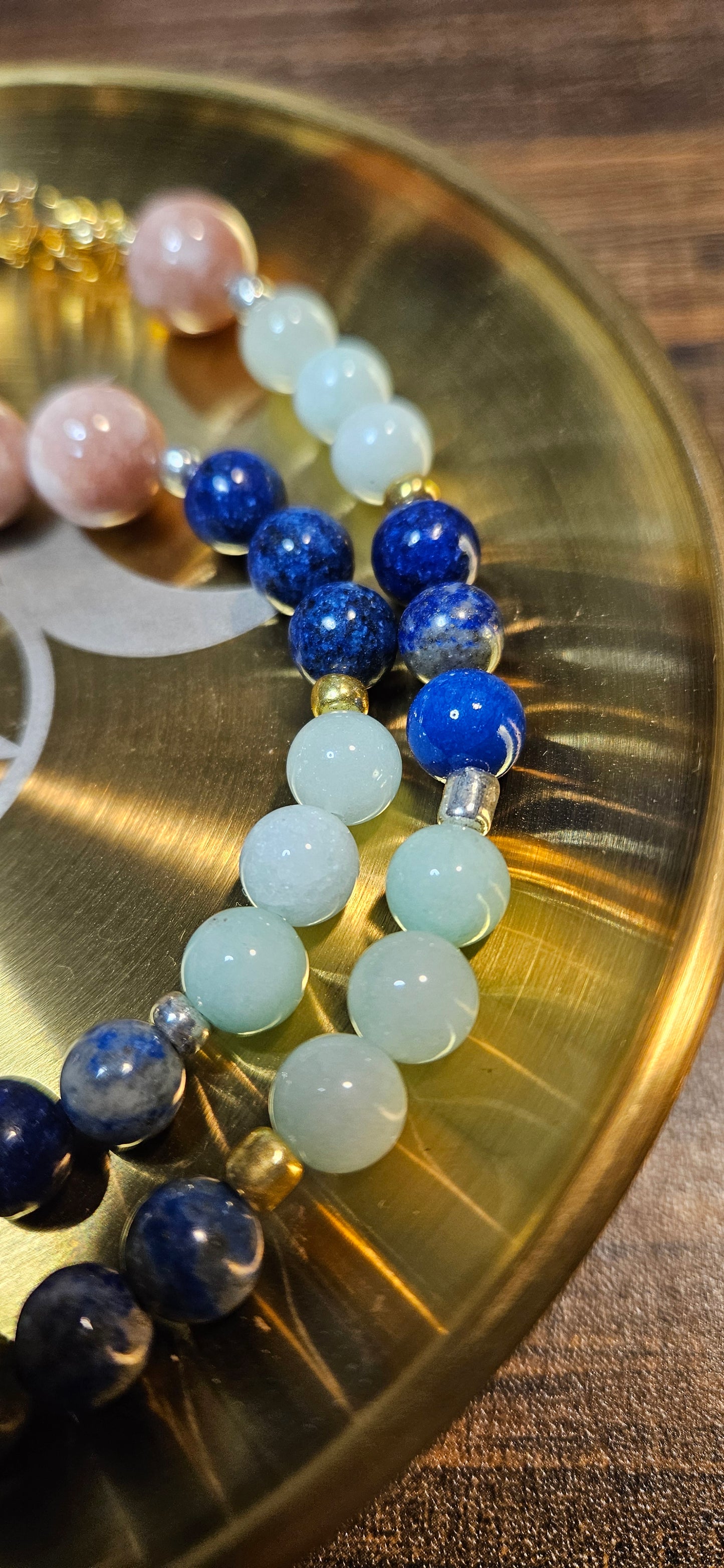 Lapis Lazuli, Amazonite & Sunstone Necklace – 21" Beaded Gemstone Jewelry