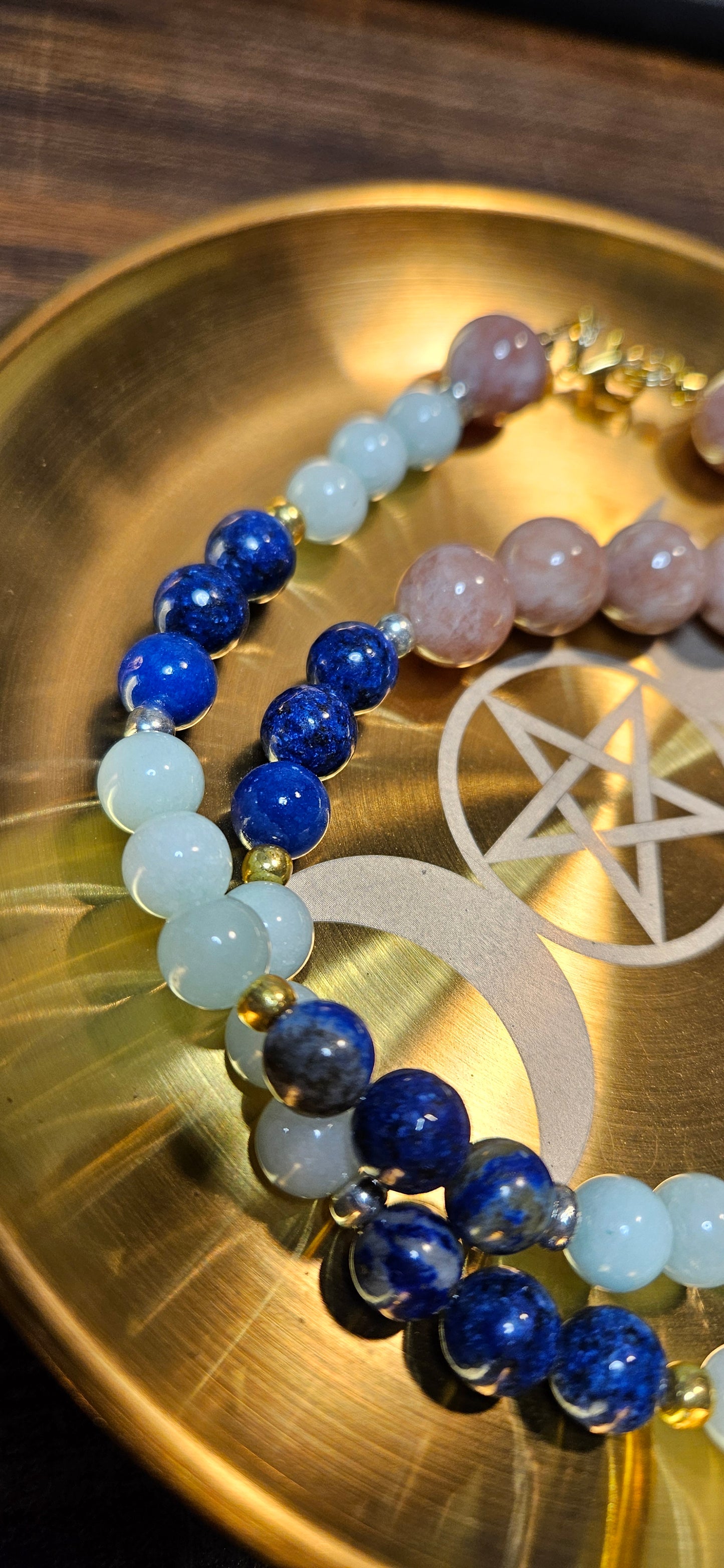 Lapis Lazuli, Amazonite & Sunstone Necklace – 21" Beaded Gemstone Jewelry