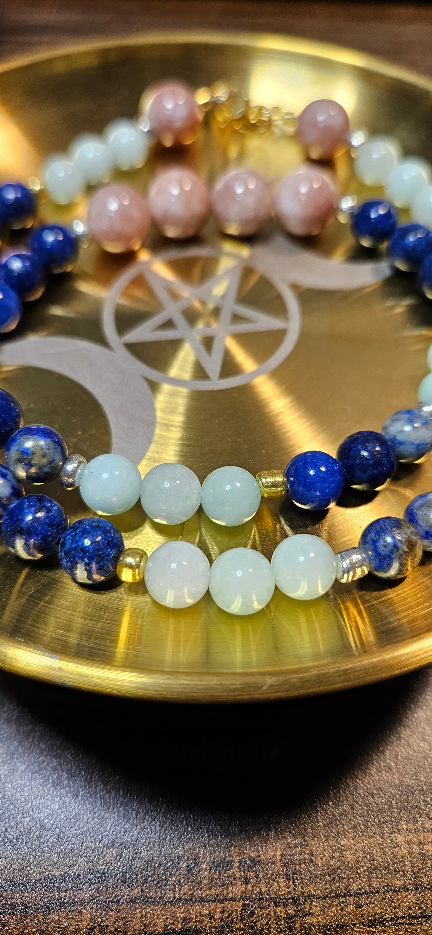 Lapis Lazuli, Amazonite & Sunstone Necklace – 21" Beaded Gemstone Jewelry