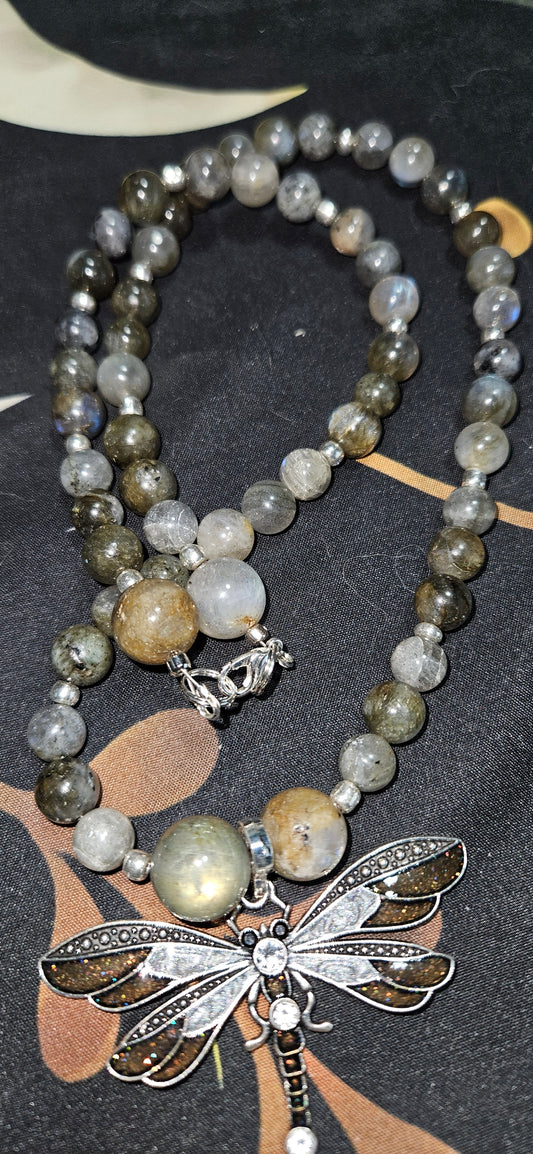 Labradorite Necklace with Dragonfly Pendant