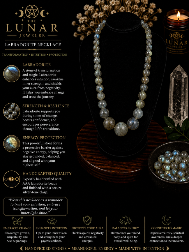 Labradorite Beaded Necklace with Black Dragonfly Pendant – 22" Steel Wire Necklace