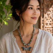 Labradorite Beaded Necklace with Black Dragonfly Pendant – 22