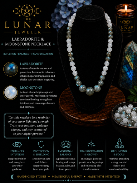 Labradorite & Moonstone Beaded Necklace – 22" Steel Wire Necklace