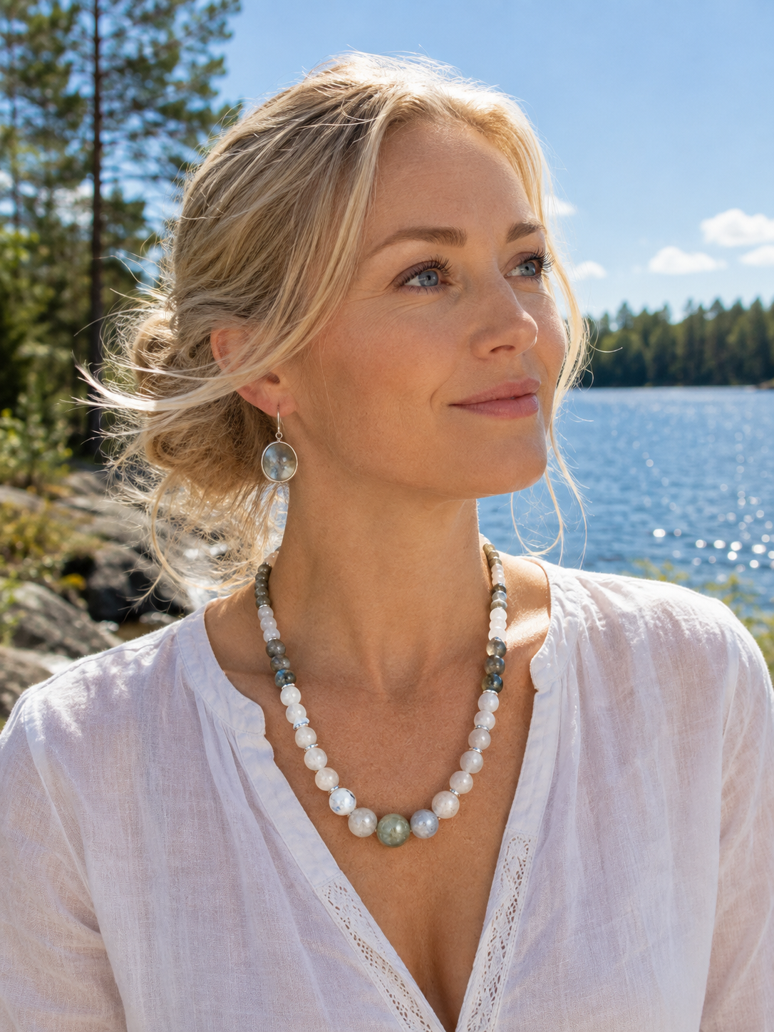 Labradorite & Moonstone Beaded Necklace – 22