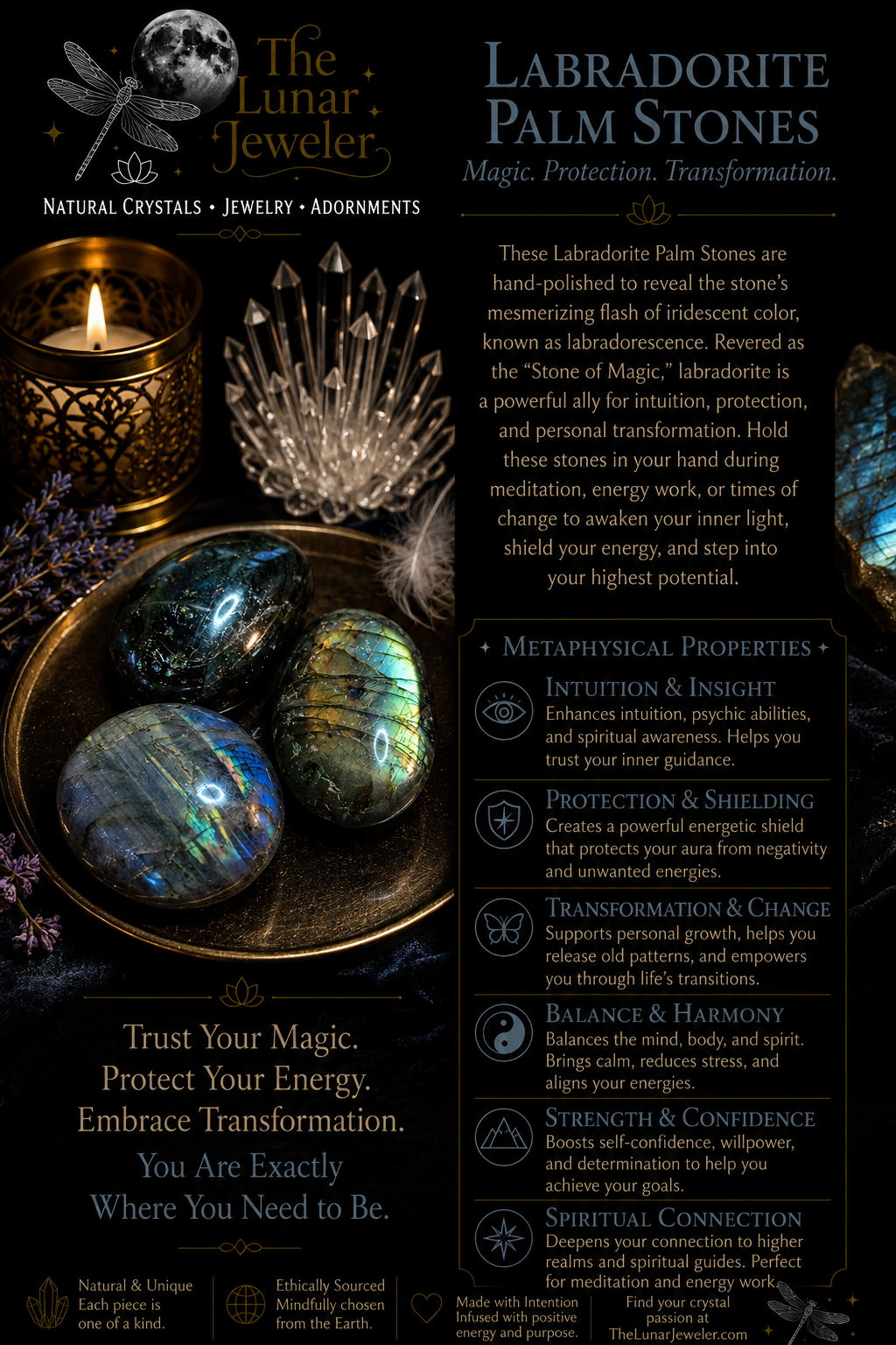 Labradorite Palm Stone – Genuine Natural Polished Crystal