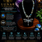 Labradorite Beaded Necklace with Black Dragonfly Pendant – 22