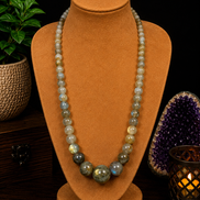 Labradorite Beaded Necklace with Black Dragonfly Pendant – 22