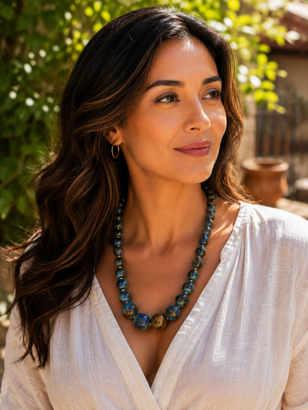 Lake Blue Variscite Beaded Necklace – 22" Necklace