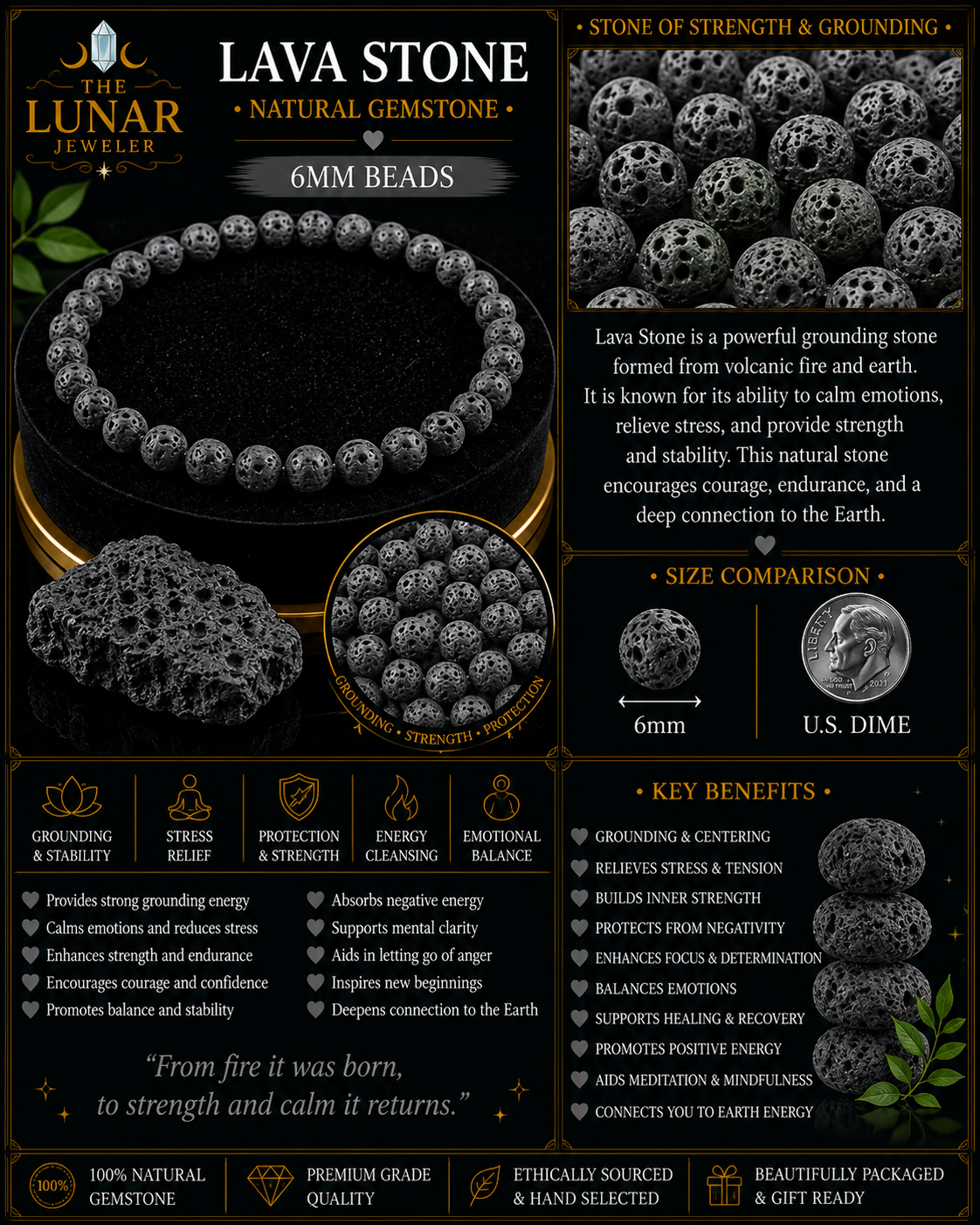 Lava Stone Bracelet – 7.5