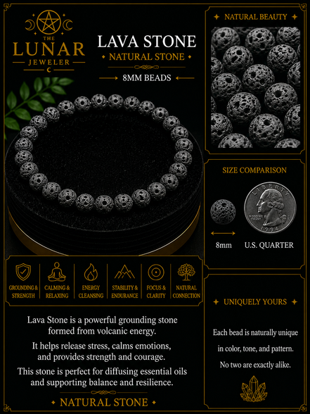 Lava Stone Bracelet – 7.5" Elastic Bracelet