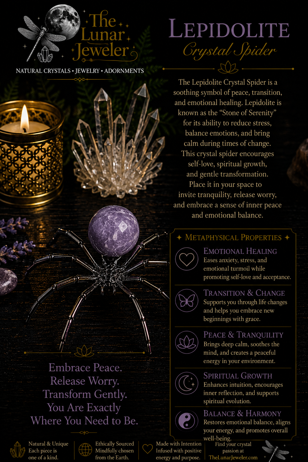 Crystal Spider – Natural Crystal Spider Carving with Zinc Alloy Body