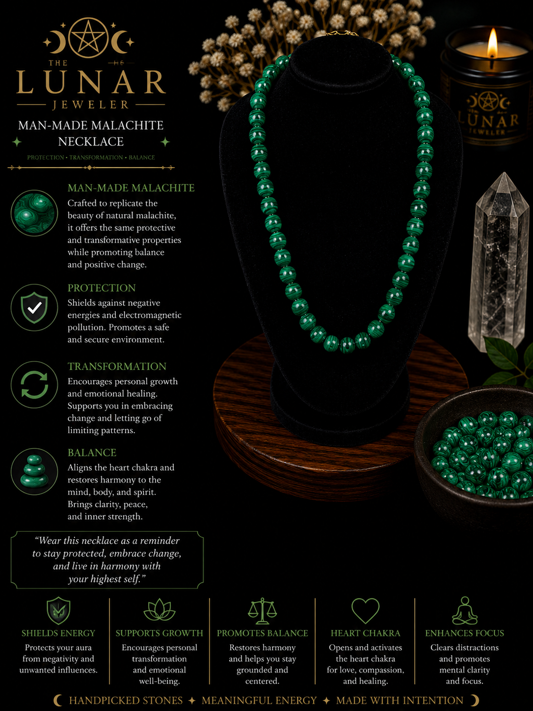 Malachite Beaded Necklace – 22" Steel Wire Necklace