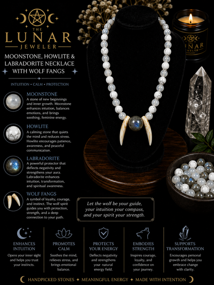 Lunar Wolf Necklace - 22" steel wire