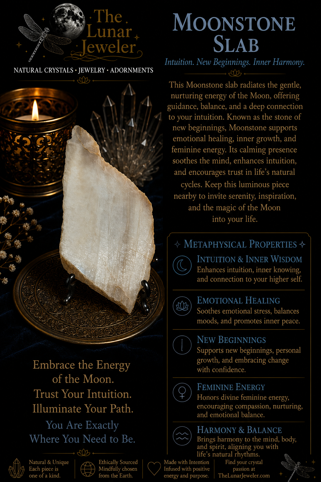 Genuine Moonstone Slab – Natural Polished Moonstone Display Piece