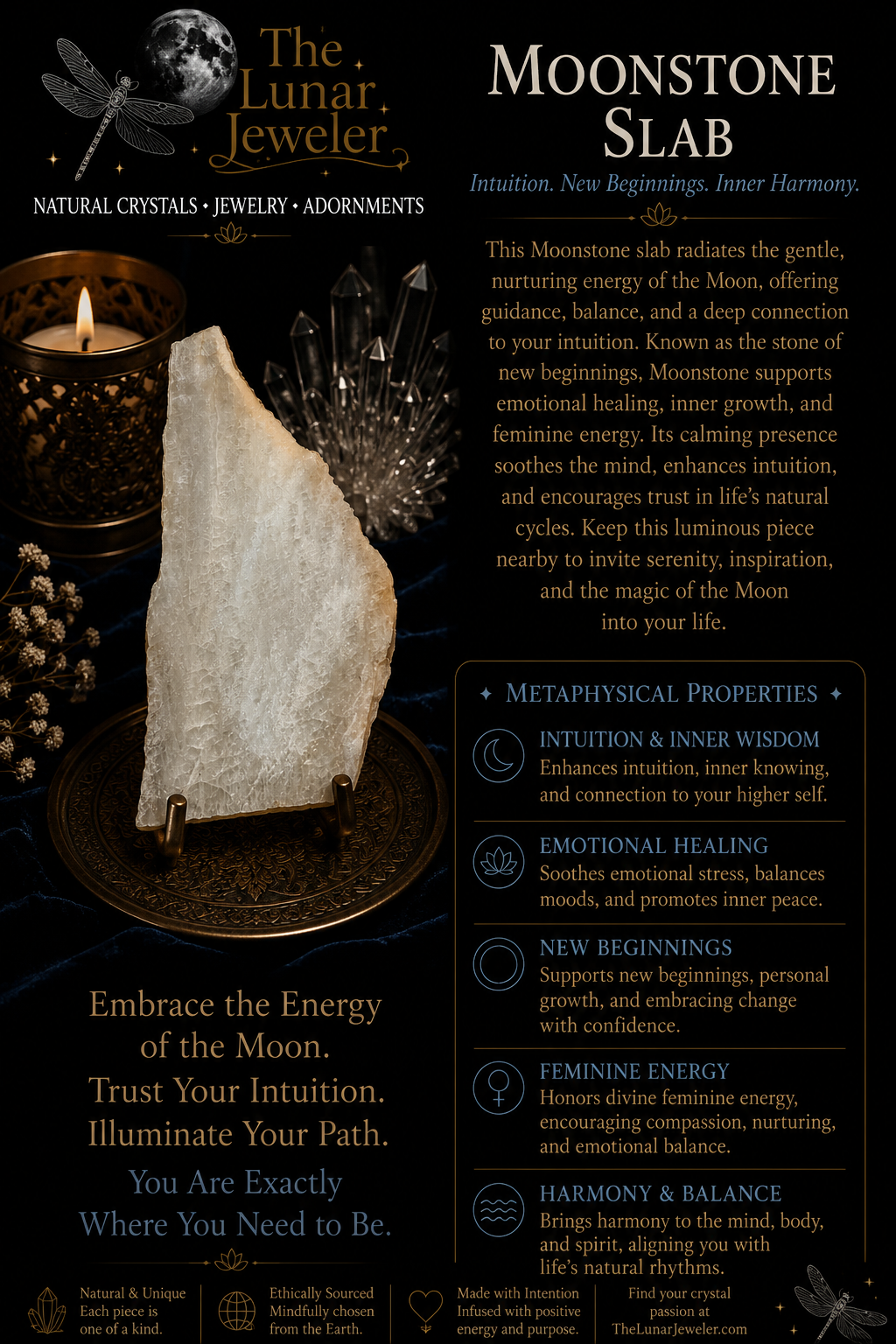 Genuine Moonstone Slab – Natural Polished Moonstone Display Piece