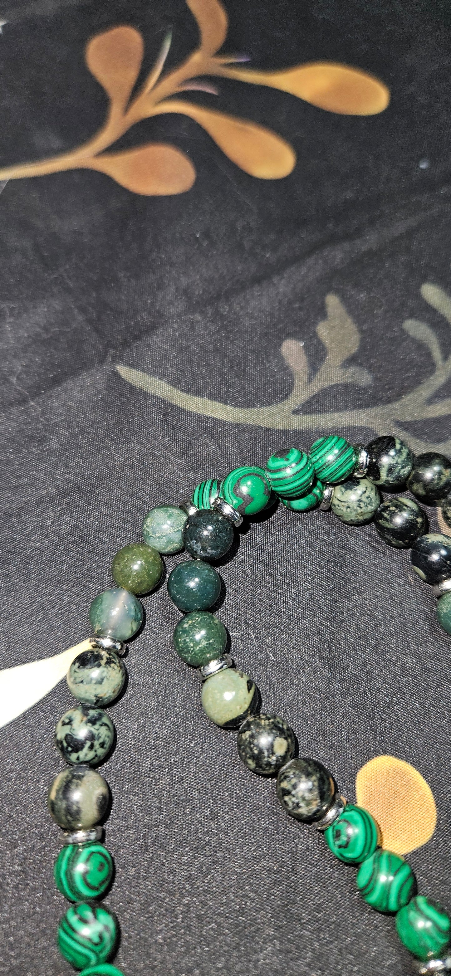 Kambaba Jasper, Moss Agate, Malachite necklace with Dragonfly Pendant