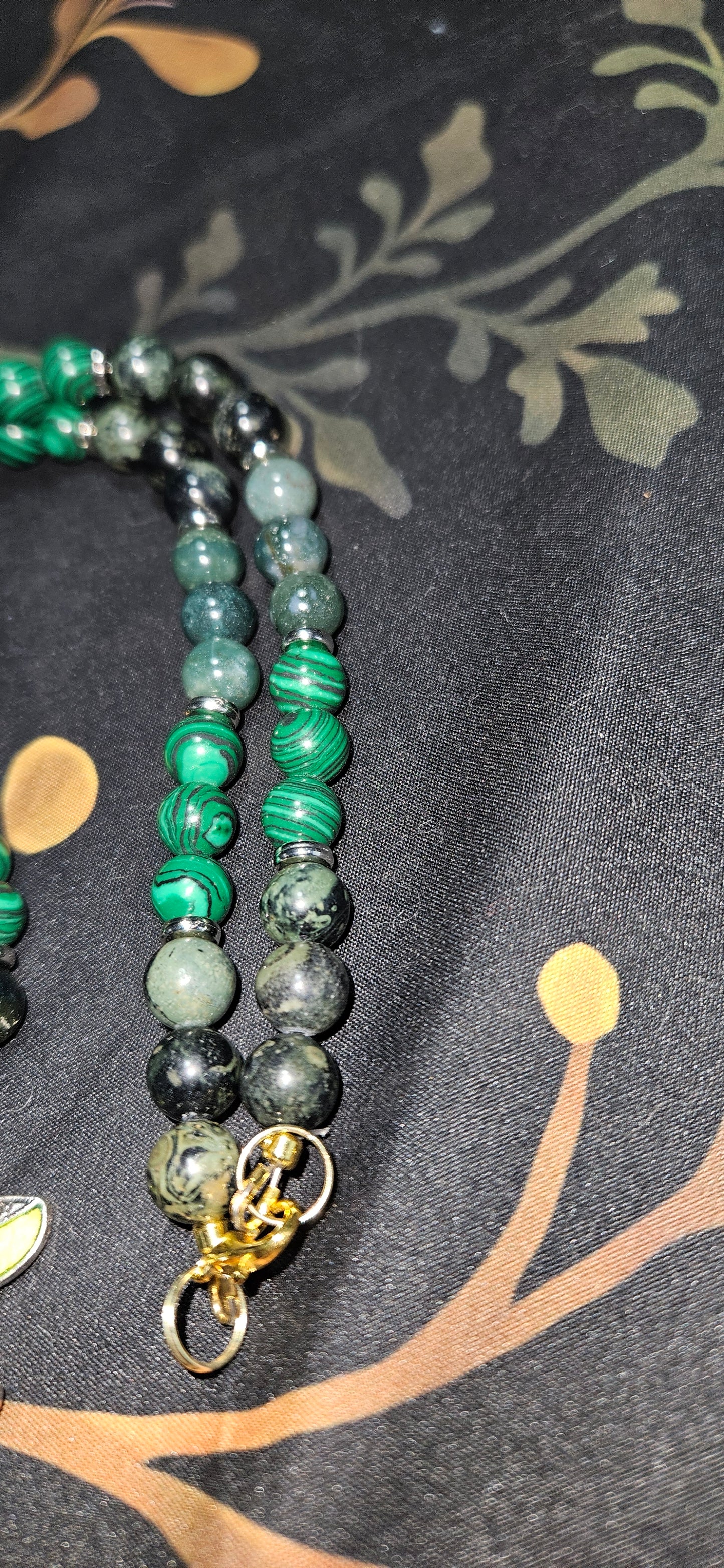 Kambaba Jasper, Moss Agate, Malachite necklace with Dragonfly Pendant