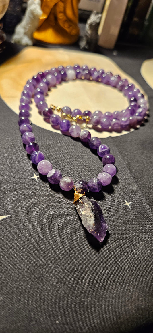 Amethyst bead and raw Amethyst pendant Necklace