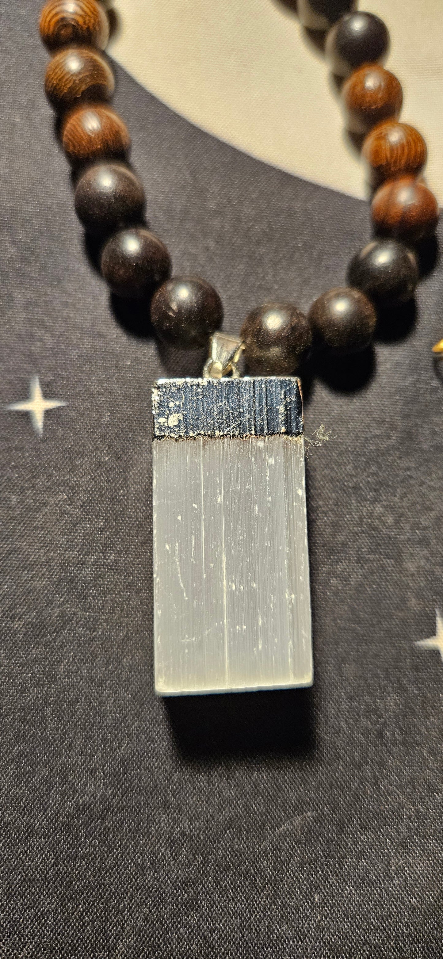 Ebony and Wengewood with Selenite Pendant Necklace