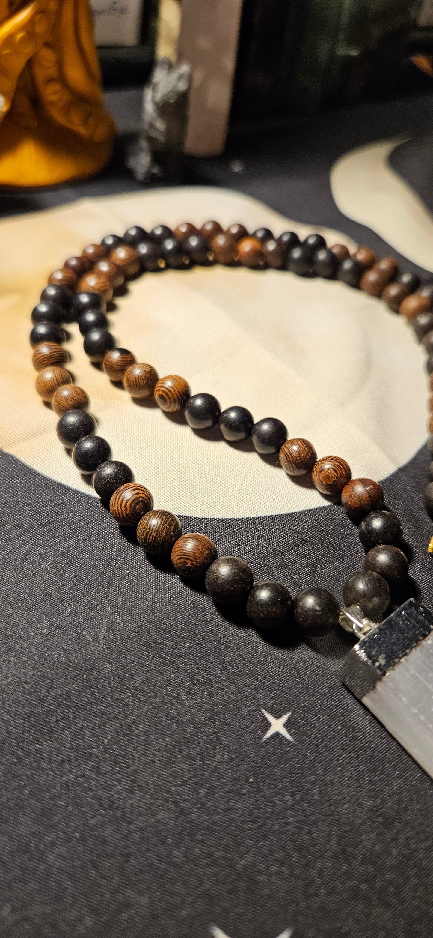 Ebony and Wengewood with Selenite Pendant Necklace