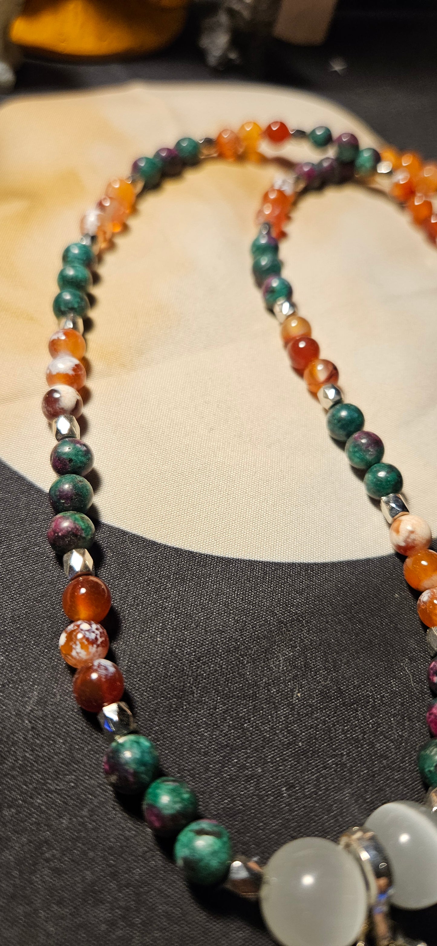 Carnelian, Citrine, Epidote, with Blue Dragonfly charm necklace