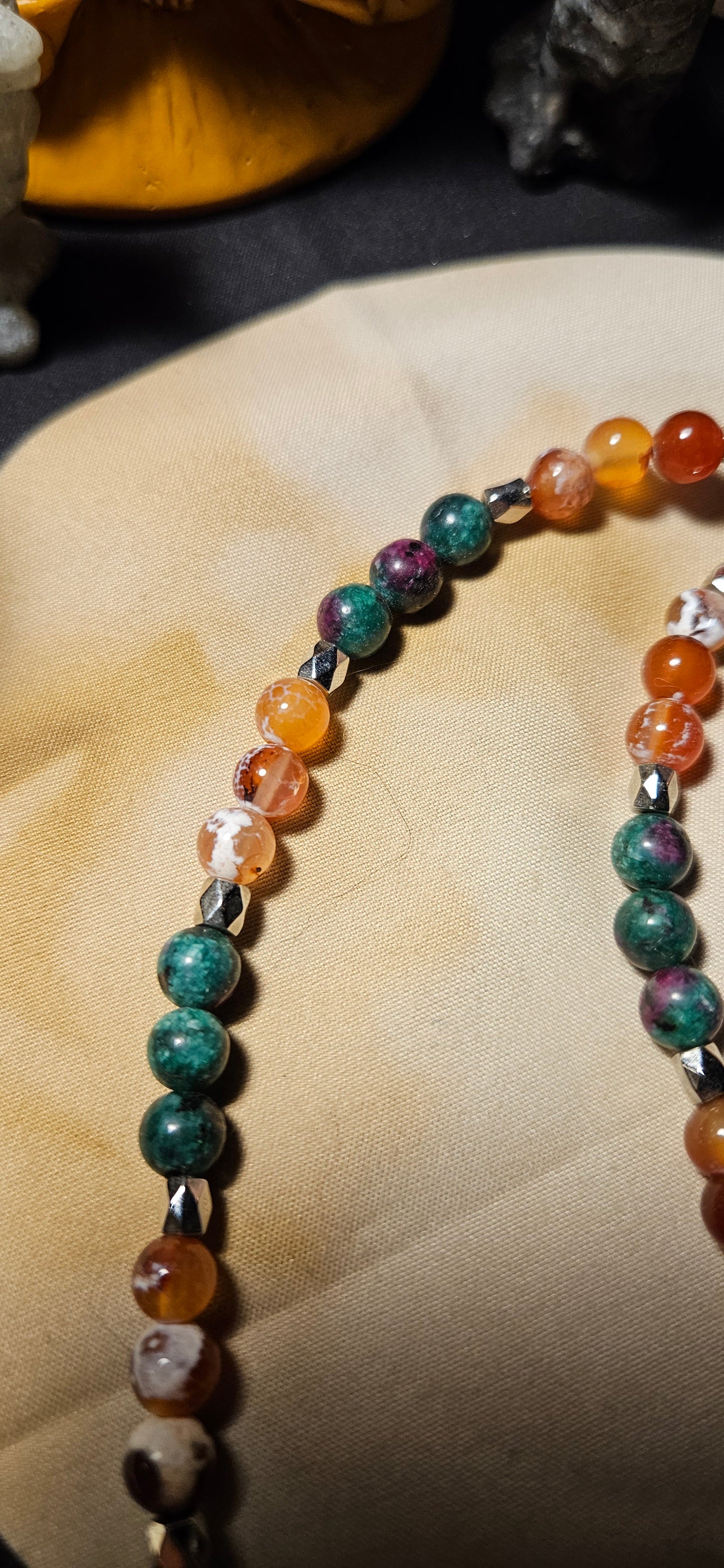 Carnelian, Citrine, Epidote, with Blue Dragonfly charm necklace