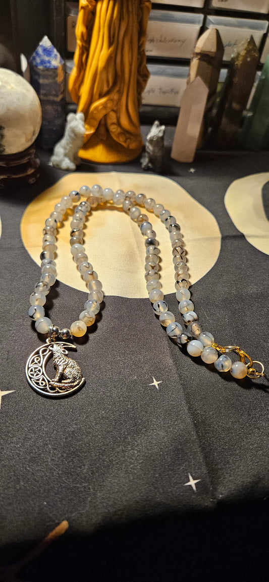 Black Dragon Agate with Wolf Pendant