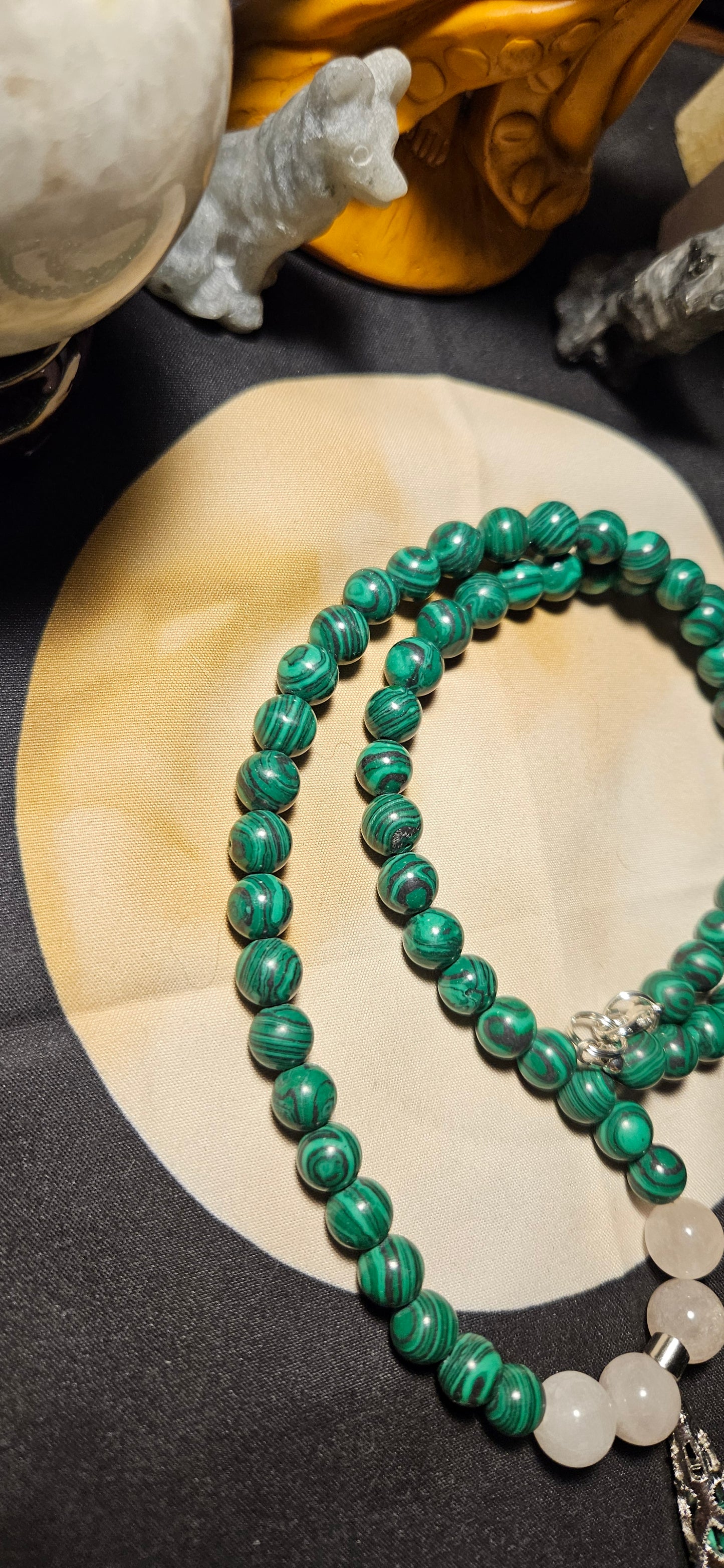 Malachite and Rose Quartz with Malachite pendant necklace