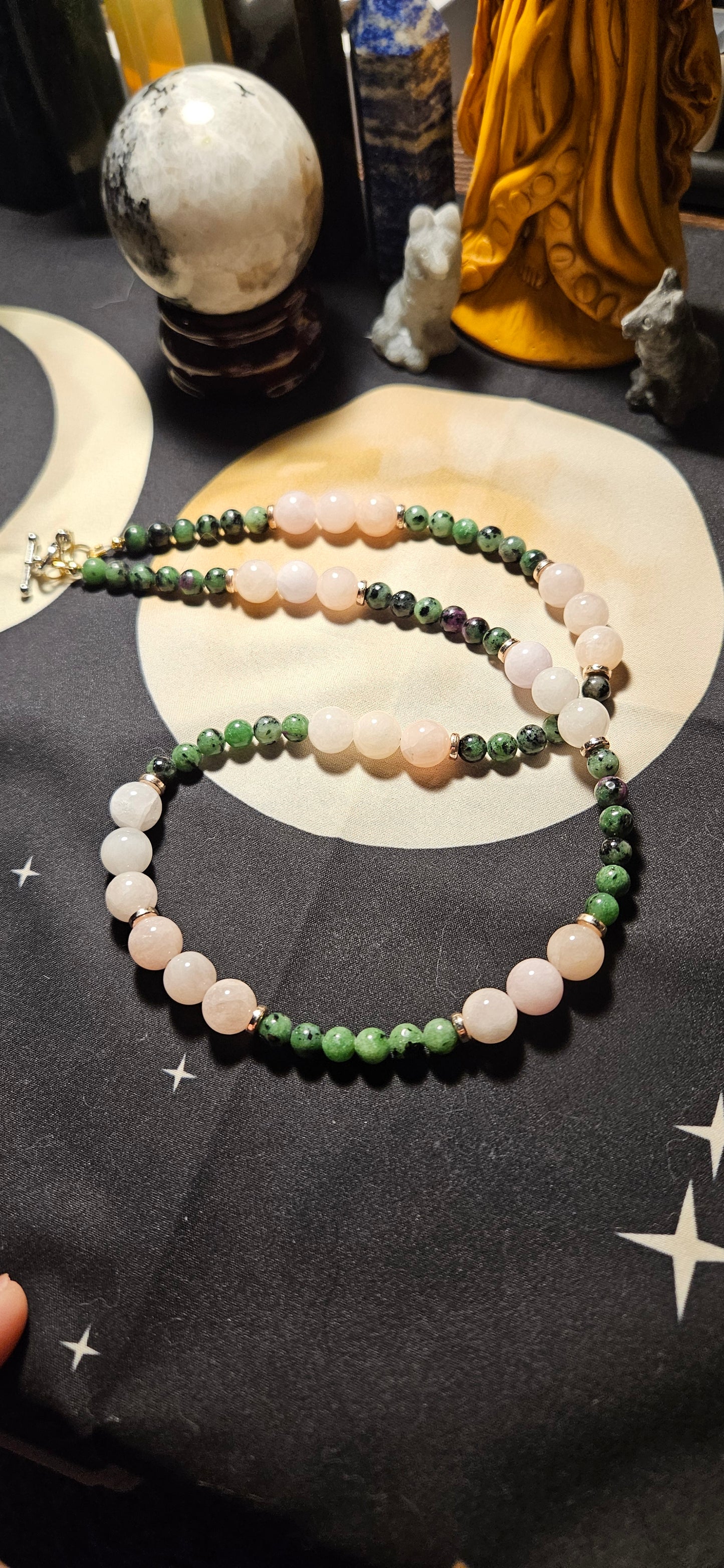 Morganite and Ruby Zoisite necklace