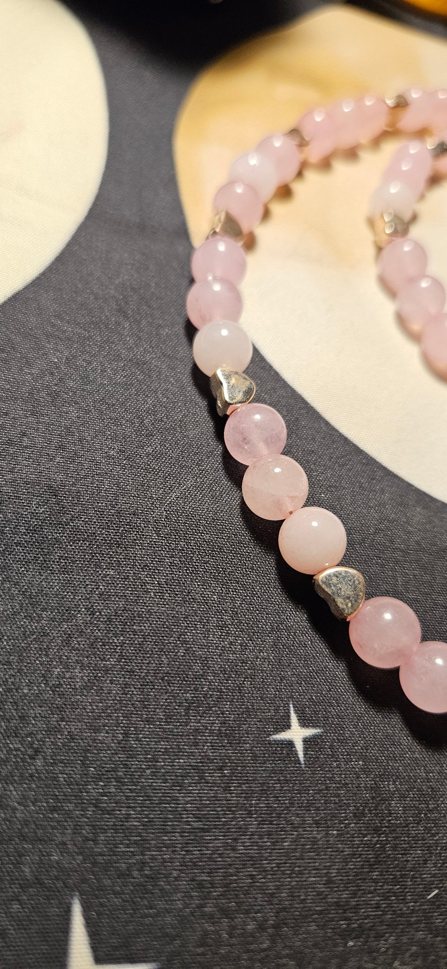 Rose Quartz with heart spacers and Rose Quartz tumbled pendant