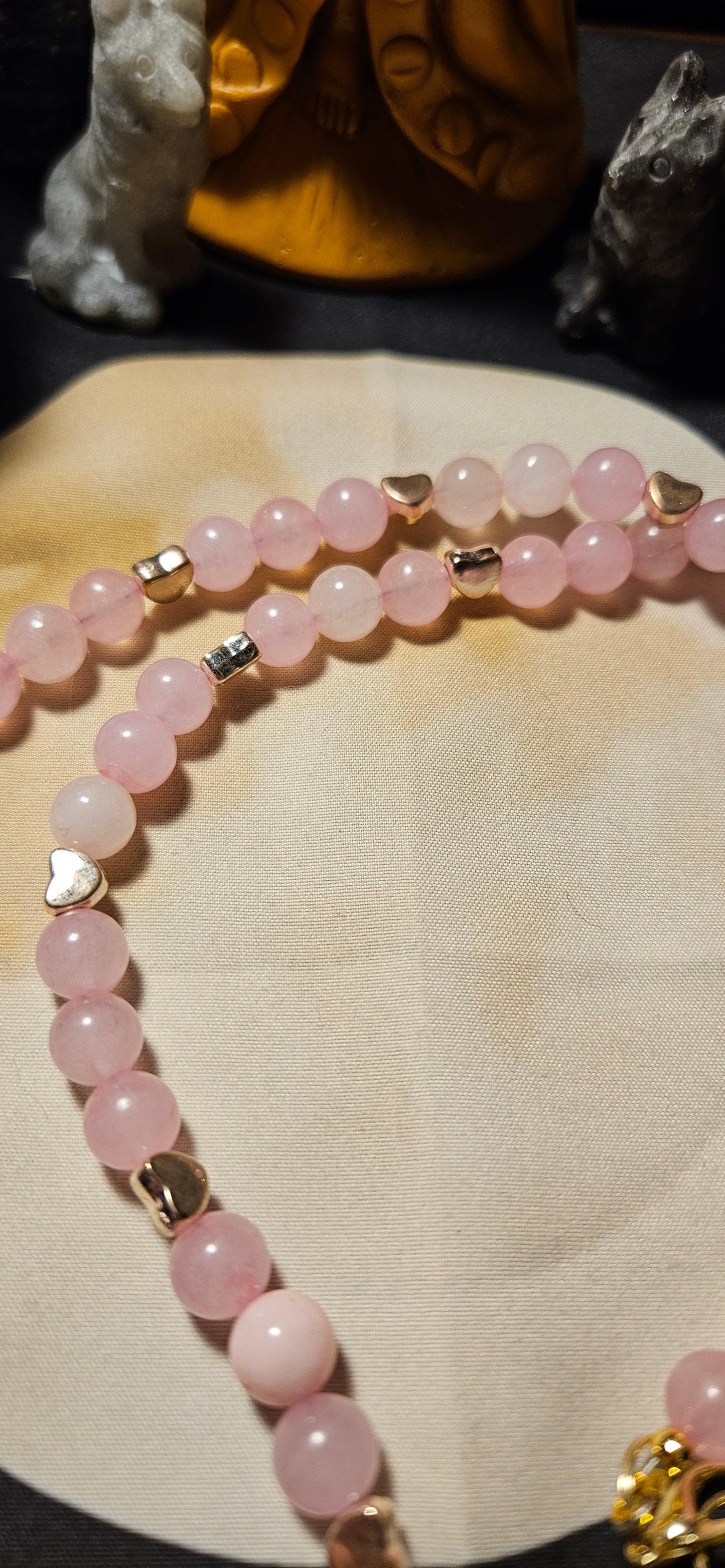 Rose Quartz with heart spacers and Rose Quartz tumbled pendant