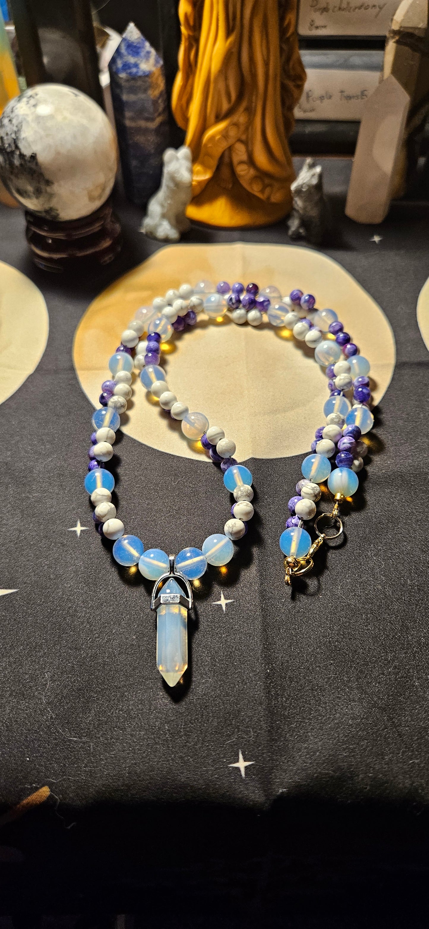 Opalite, Howlite, Purple Dragon Agate with Opalite pedant charm