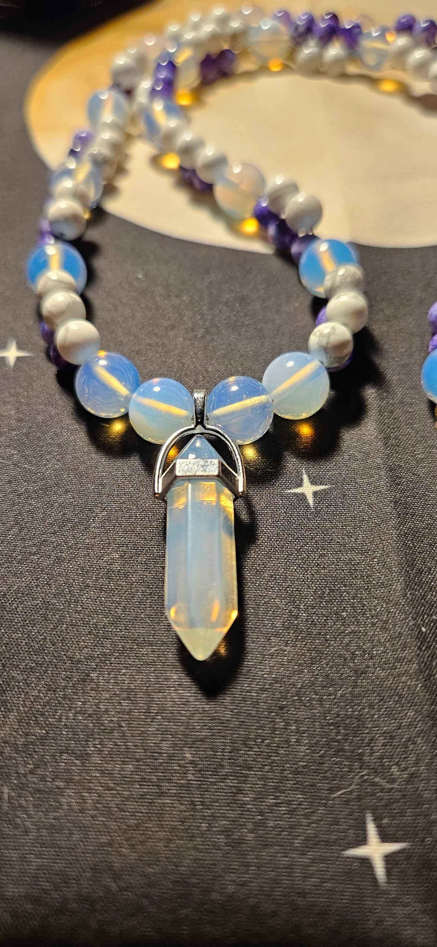 Opalite, Howlite, Purple Dragon Agate with Opalite pedant charm