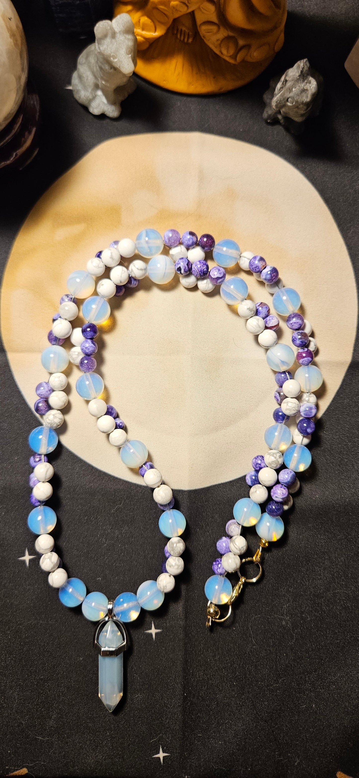 Opalite, Howlite, Purple Dragon Agate with Opalite pedant charm