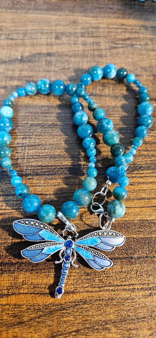 Blue Apatite Necklace with Dragonfly Pendant