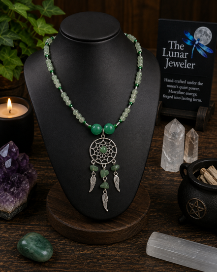 Green Aventurine Dreamcatcher Necklace – 22"