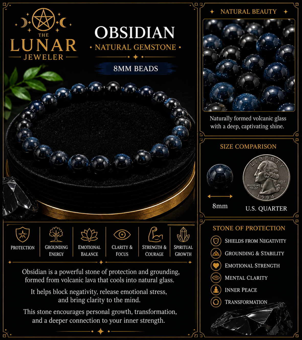 Obsidian Bracelet – 7.5
