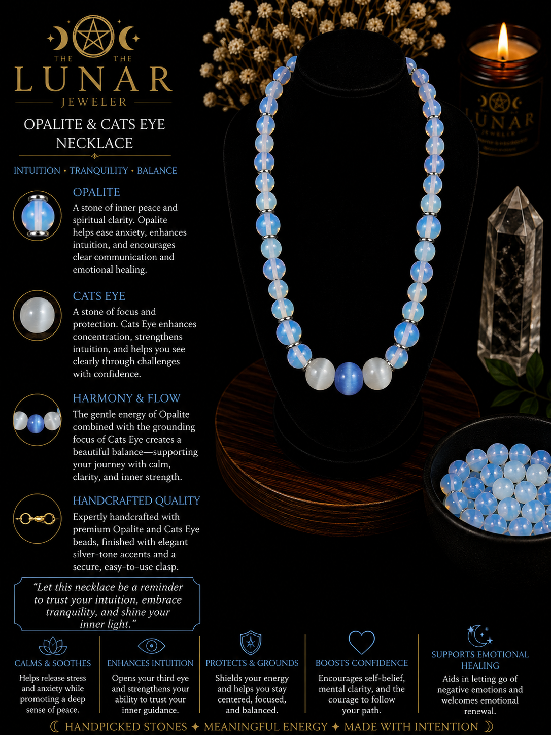 Opalite & Cat's Eye Beaded Necklace – 22" Steel Wire Necklace