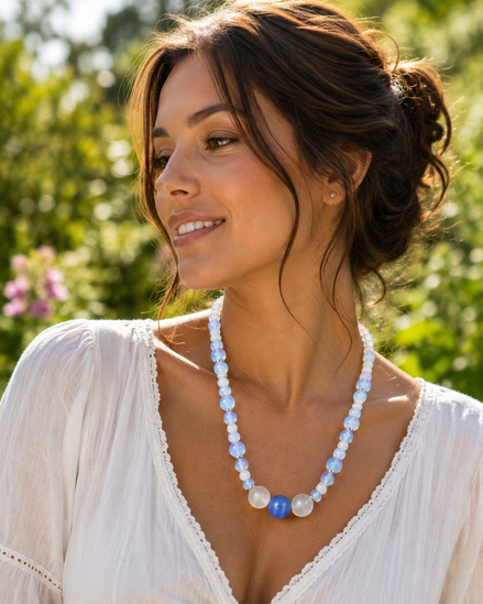 Opalite & Cat's Eye Beaded Necklace – 22" Steel Wire Necklace