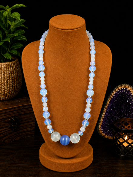 Opalite & Cat's Eye Beaded Necklace – 22" Steel Wire Necklace
