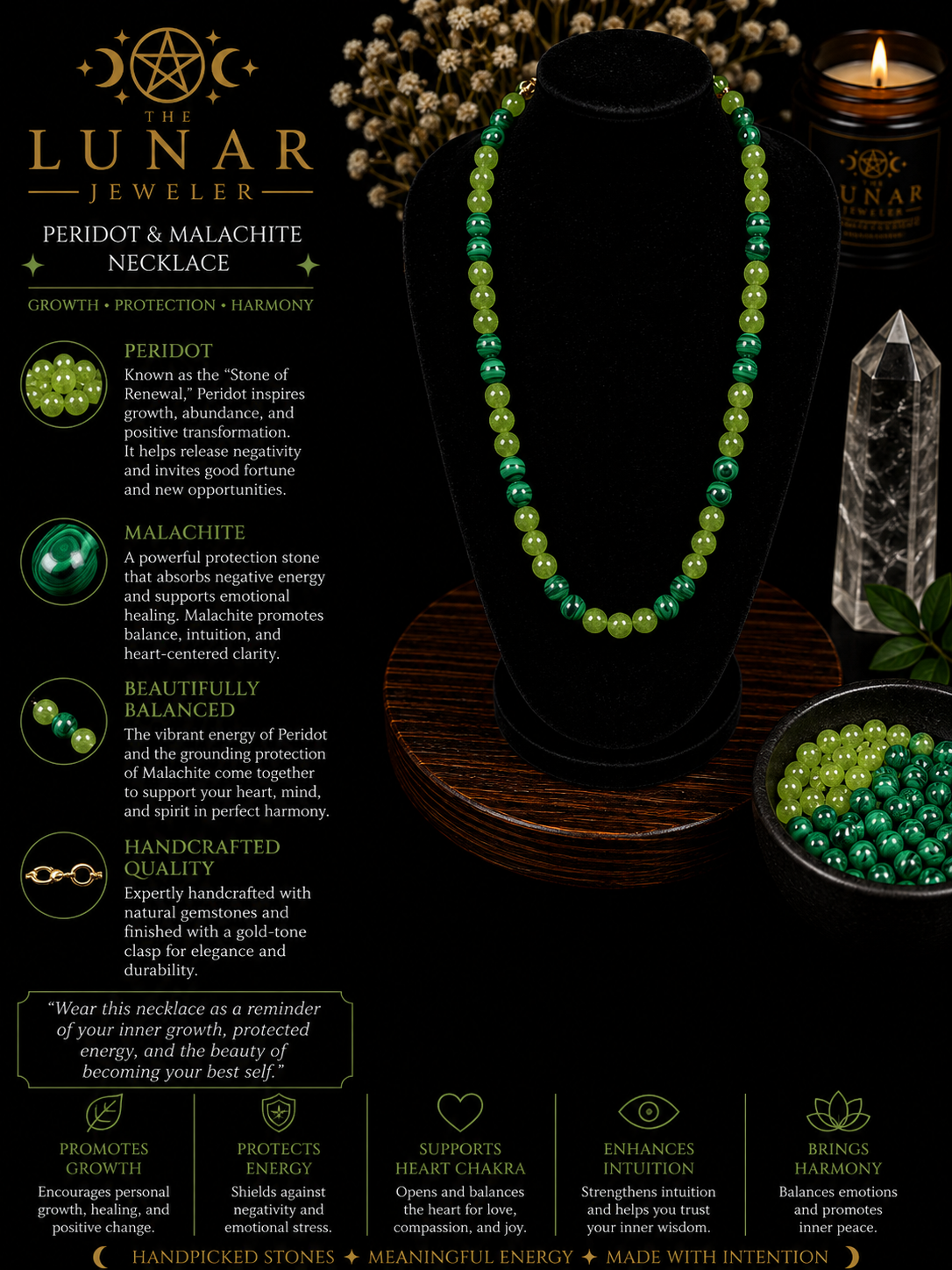 Peridot & Malachite Beaded Necklace – 22