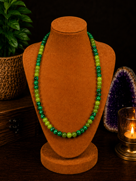 Peridot & Malachite Beaded Necklace – 22" Steel Wire Necklace