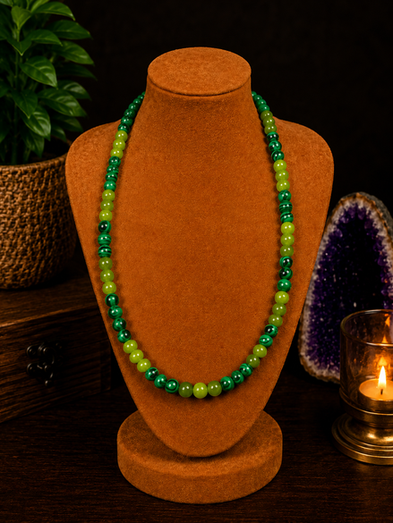 Peridot & Malachite Beaded Necklace – 22" Steel Wire Necklace