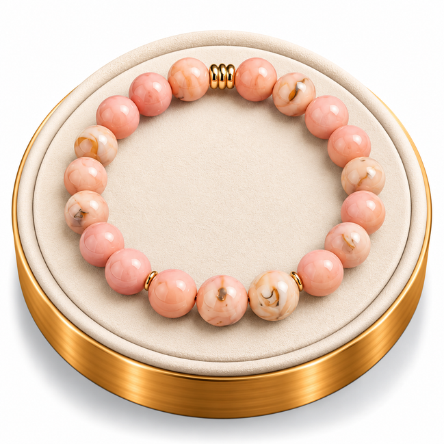 Pink Shell Howlite Bracelet – 7.5" Elastic Bracelet