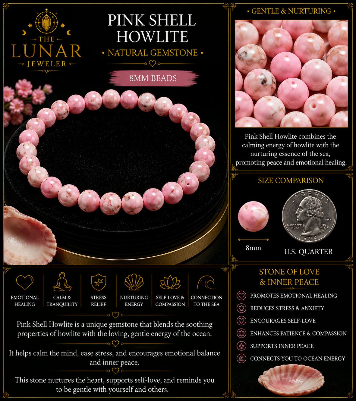Pink Shell Howlite Bracelet – 7.5