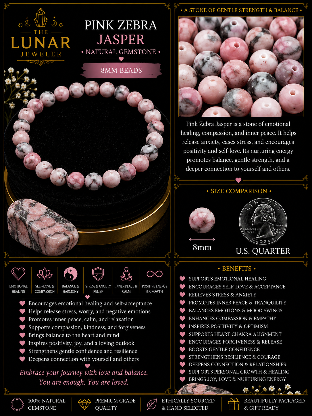 Pink Zebra Jasper Bracelet – 7.5